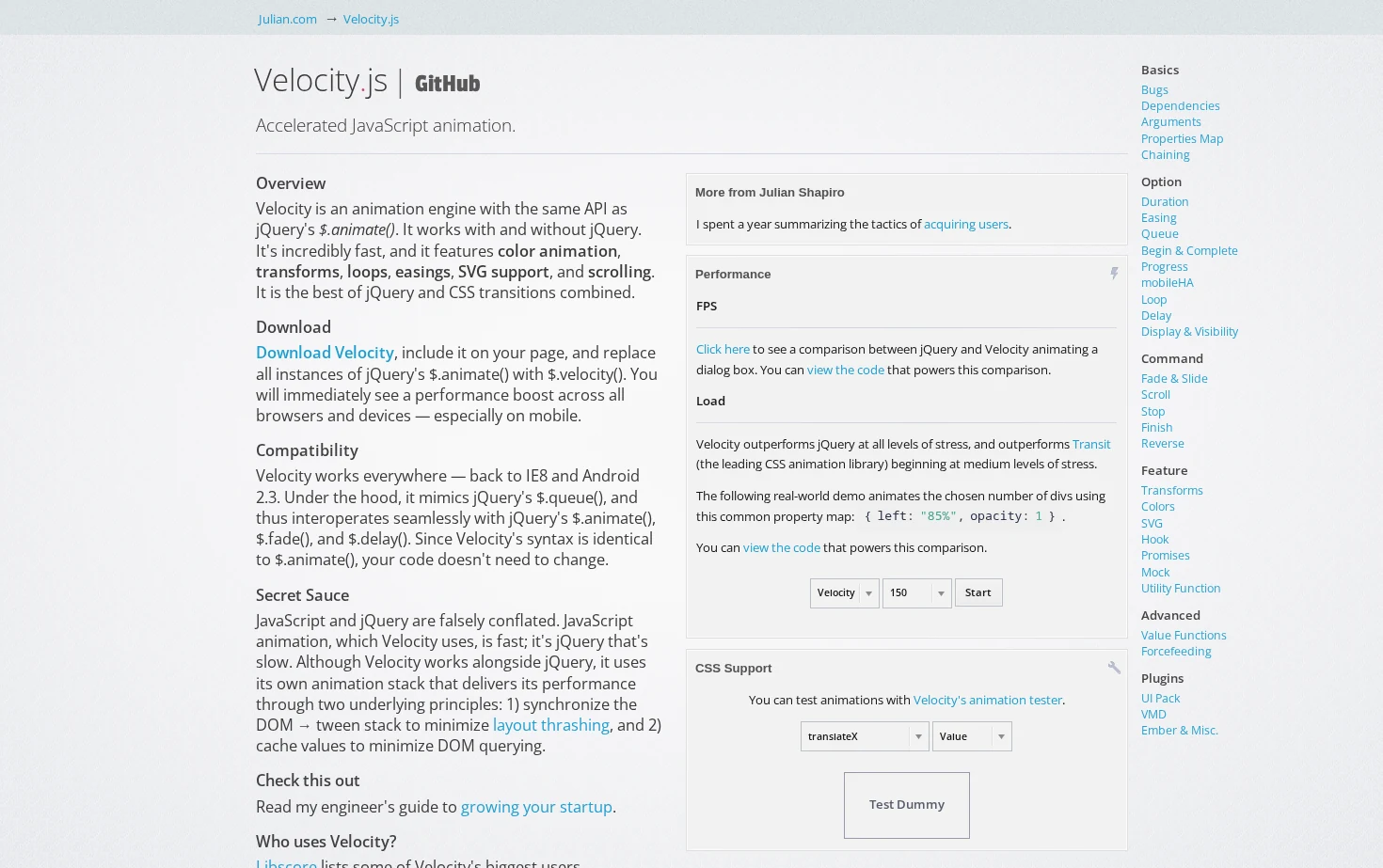 Velocity.js 页面快照
